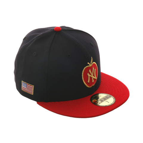 Exclusive New Era 59Fifty New York Yankees Apple Hat - 2T Navy, Red, Metallic Gold