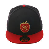 Exclusive New Era 59Fifty New York Yankees Apple Hat - 2T Navy, Red, Metallic Gold