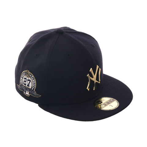 Exclusive New Era 59Fifty New York Yankees 27x Champion Metal Badge Hat - Navy, Metallic Gold