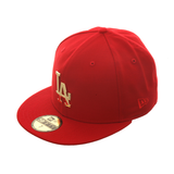 Exclusive New Era 59Fifty Los Angeles Dodgers Metal Badge Hat - Red, Metal Gold