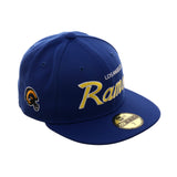 Exclusive New Era 59Fifty Los Angeles Rams Script Hat - Royal, Gold