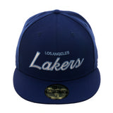 Exclusive New Era 59Fifty Los Angeles Lakers Script Hat - Royal, White, Light Blue