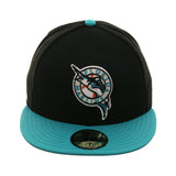 Exclusive New Era 59Fifty Miami Marlins 1993 Logo Hat - 2T Black, Teal