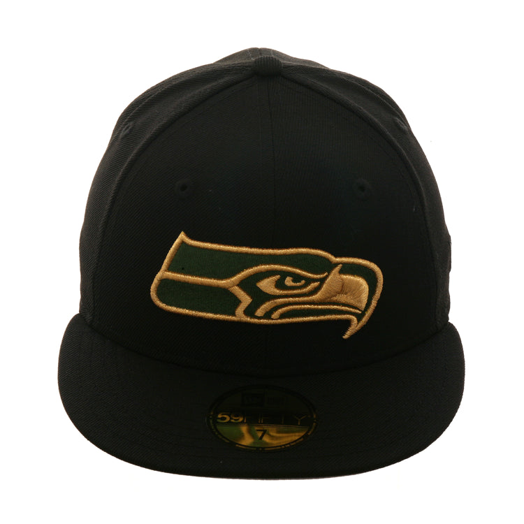 Exclusive New Era 59Fifty Seattle Seahawks Hat - Black, Green, Metallic Gold