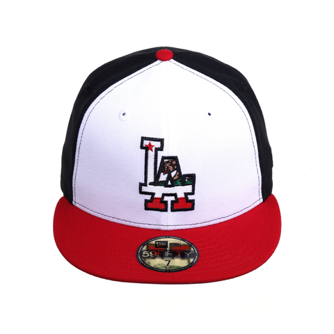 Exclusive New Era 59Fifty Los Angeles Dodgers California Flag Rail Hat - 2T White, Black, Red