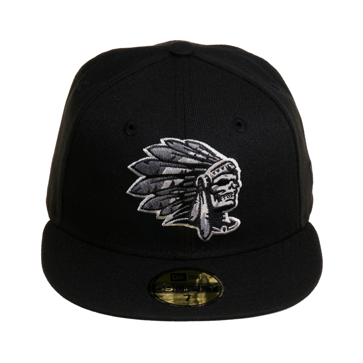 Exclusive New Era 59Fifty Skull Chief Grey Scale Hat - Black