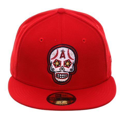 Exclusive New Era 59Fifty Los Angeles Angels Sugar Skull Hat - Red