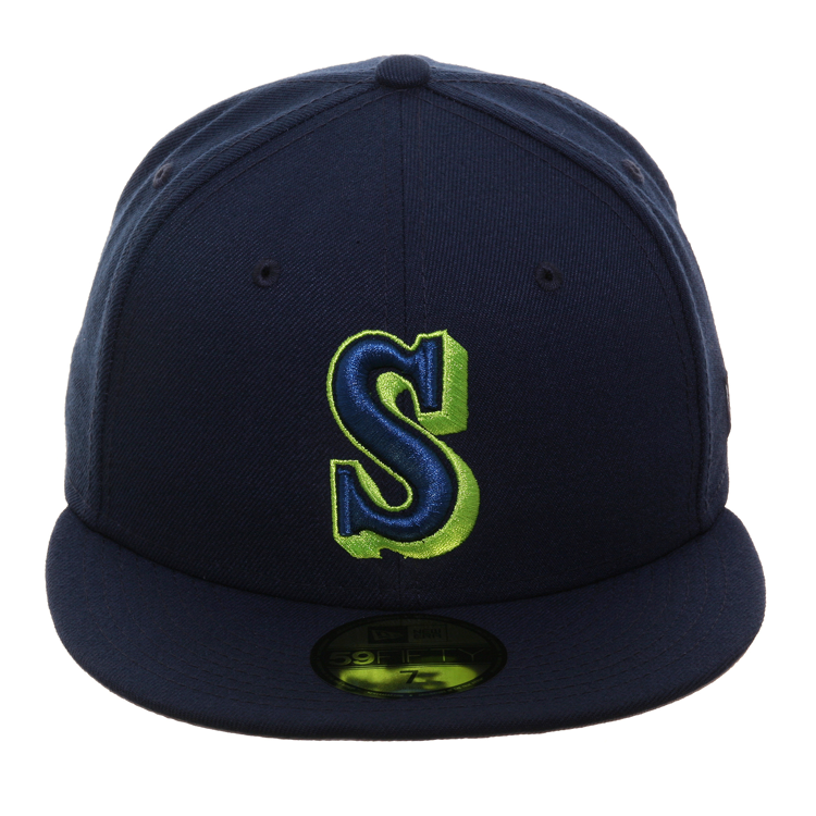 Exclusive New Era 59Fifty Seattle Mariners 1987 Hat - Navy, Lime Green