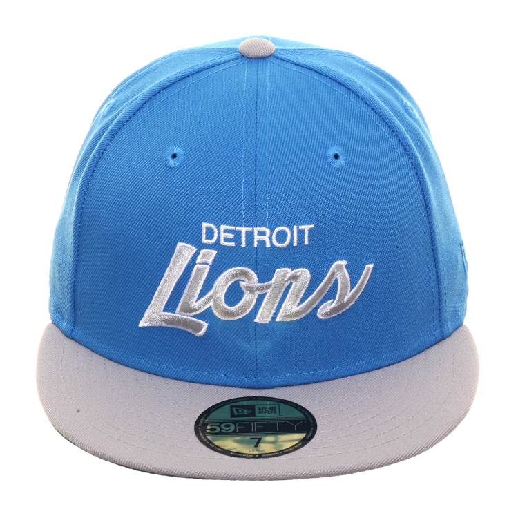 Exclusive New Era 59Fifty Detroit Lions Script Hat - 2T Light Blue, Gray