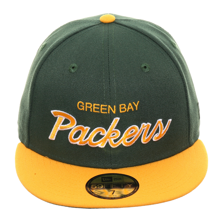 Exclusive New Era 59Fifty Green Bay Packers Script Hat - 2T Green, Gold