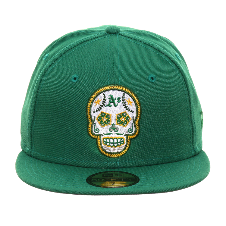 Exclusive New Era 59Fifty Oakland Athletics Sugar Skull Hat - Kelly Green