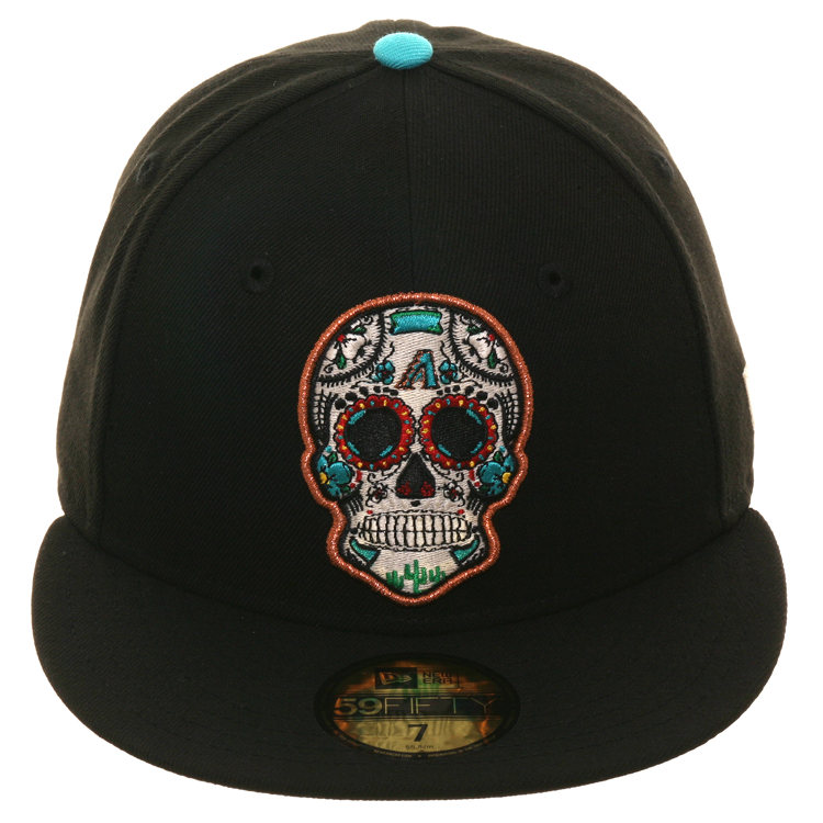 Exclusive New Era 59Fifty Arizona Diamondbacks Sugar Skull Glow In Dark Hat - Black