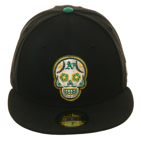 Exclusive New Era 59Fifty Oakland Athletics Sugar Skull Glow In Dark Hat - Black