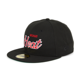 Exclusive New Era 59Fifty Miami Heat Script Hat - Black