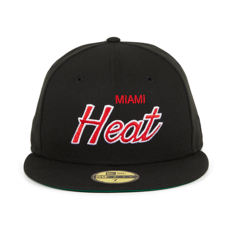 Exclusive New Era 59Fifty Miami Heat Script Hat - Black