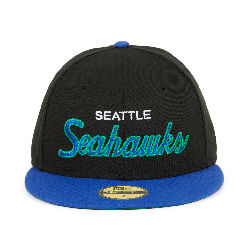 Exclusive New Era 59Fifty Seattle Seahawks Script Hat - 2T Black, Royal