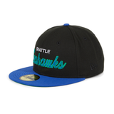 Exclusive New Era 59Fifty Seattle Seahawks Script Hat - 2T Black, Royal