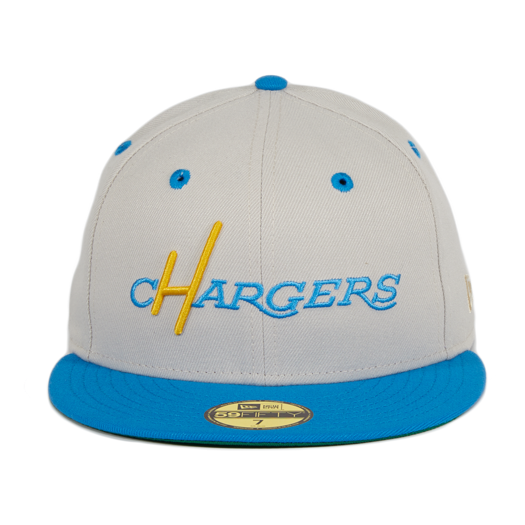 Exclusive New Era 59Fifty Los Angeles Chargers 1961 Word Hat - 2T Stone, Light Blue