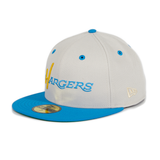 Exclusive New Era 59Fifty Los Angeles Chargers 1961 Word Hat - 2T Stone, Light Blue