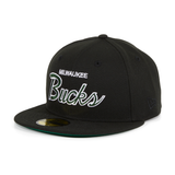 Exclusive New Era 59Fifty Milwaukee Bucks Script Hat - Black