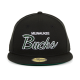 Exclusive New Era 59Fifty Milwaukee Bucks Script Hat - Black