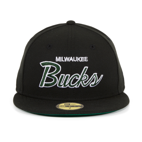 Exclusive New Era 59Fifty Milwaukee Bucks Script Hat - Black