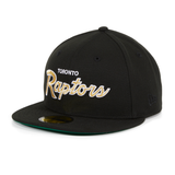 Exclusive New Era 59Fifty Toronto Raptors Script Hat - Black, Metallic Gold