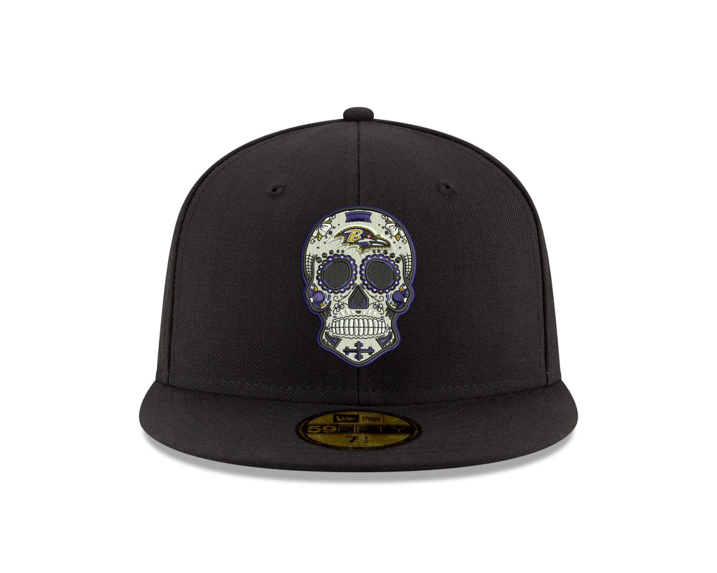 Pre-Order Exclusive New Era 59Fifty Baltimore Ravens Sugar Skull Hat - Black