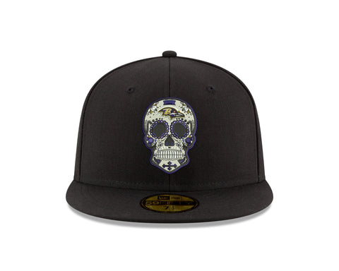 Pre-Order Exclusive New Era 59Fifty Baltimore Ravens Sugar Skull Hat - Black