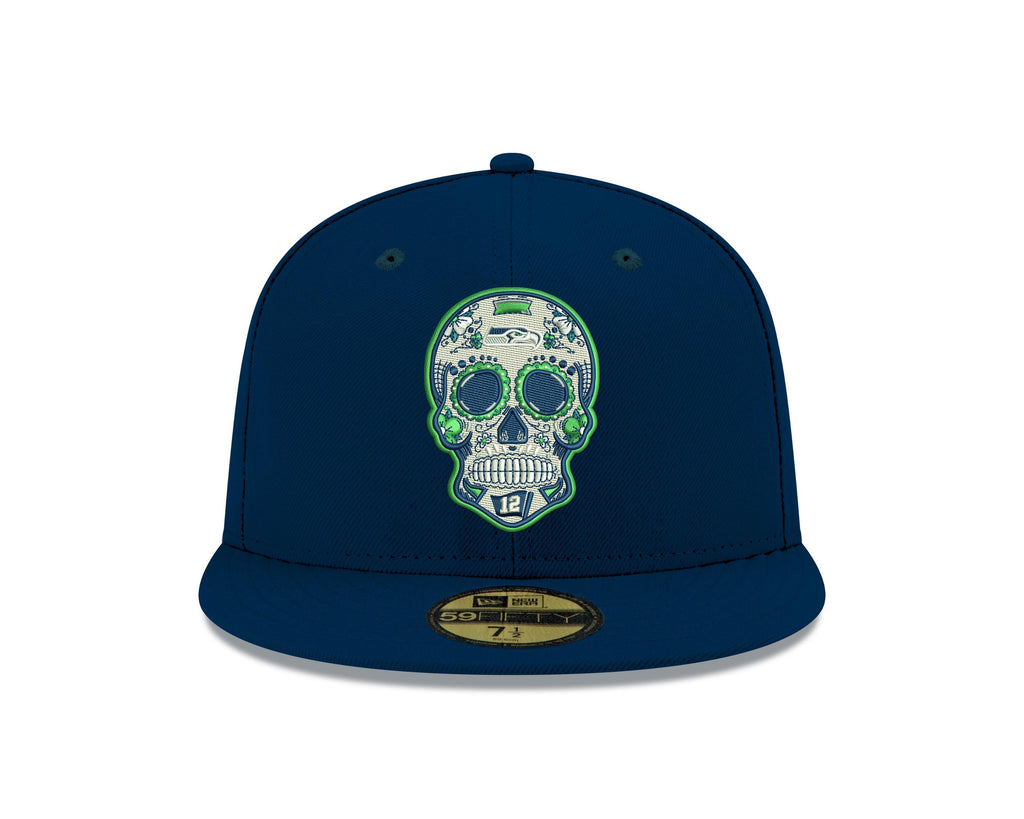 Pre-Order Exclusive New Era 59Fifty Seattle Seahawks Sugar Skull Hat - Navy