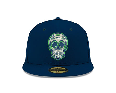 Pre-Order Exclusive New Era 59Fifty Seattle Seahawks Sugar Skull Hat - Navy