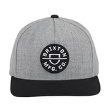 Brixton Crest C MP Snapback Hat - Heather, Black