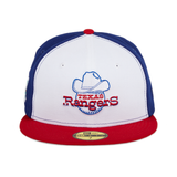 Pre-Order Exclusive New Era 59Fifty Texas Rangers 1972 Spring Training 2020 Patch Rail Hat - White, Royal & Red