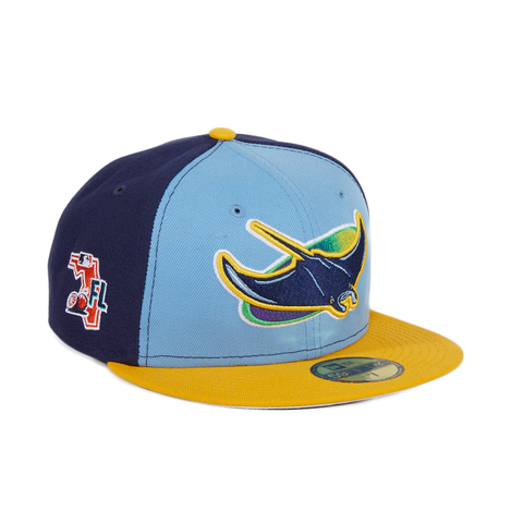 Pre-Order Exclusive New Era 59Fifty Tampa Bay Rays Alternate Spring Training 2020 Patch Rail Hat - Light Blue, Light Navy & Gold