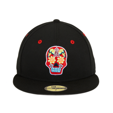 Pre-order Exclusive New Era 59Fifty Los Angeles Angels Neon Sugar Skull Hat - Black