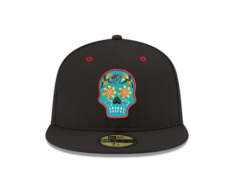 Pre-order Exclusive New Era 59Fifty Miami Marlins Neon Sugar Skull Hat - Black