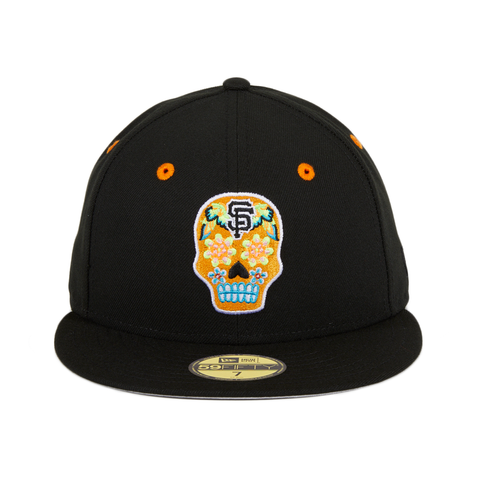 New Era 59FIFTY San Diego Padres Flying Skull Fitted Hat Black White Gold Yellow