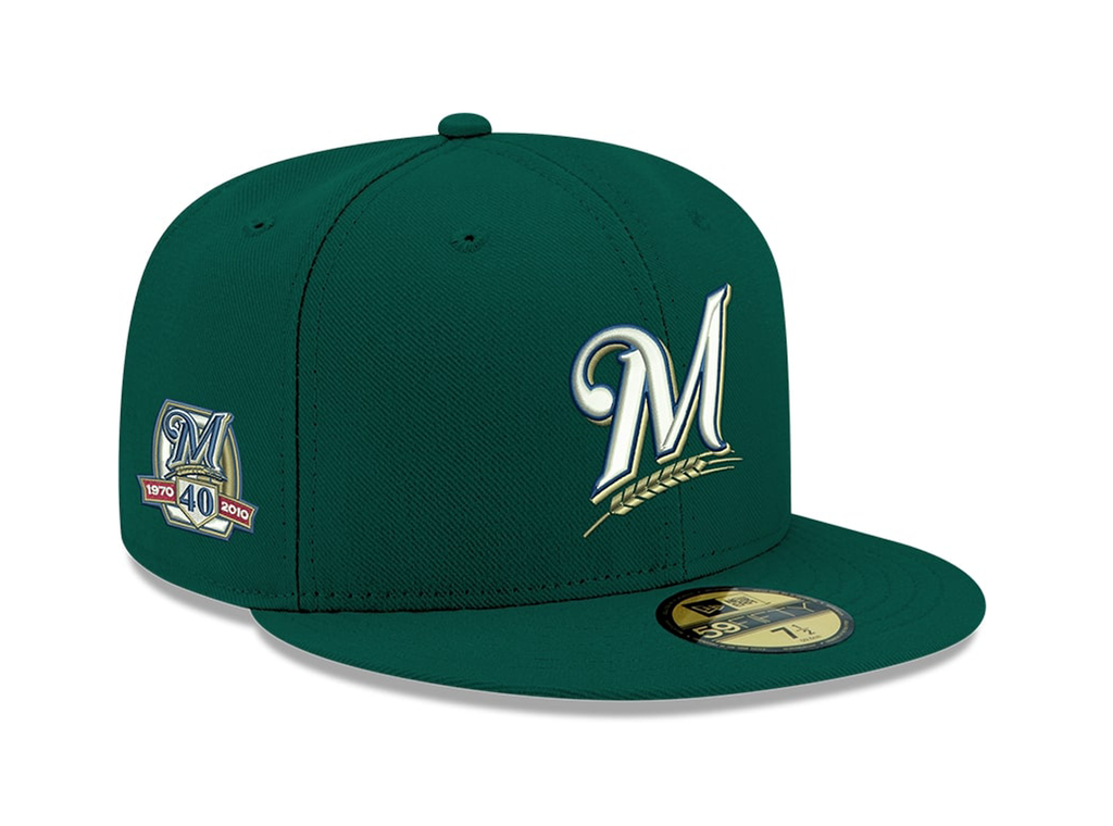 Pre-Order Exclusive New Era 59Fifty Milwaukee Brewers 40th Anniversary Patch w/ Pink UV Hat - Green