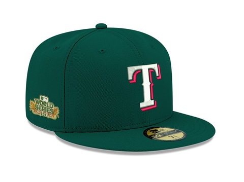 Pre-Order Exclusive New Era 59Fifty Texas Rangers 2011 World Series Patch w/ Pink UV Hat - Green